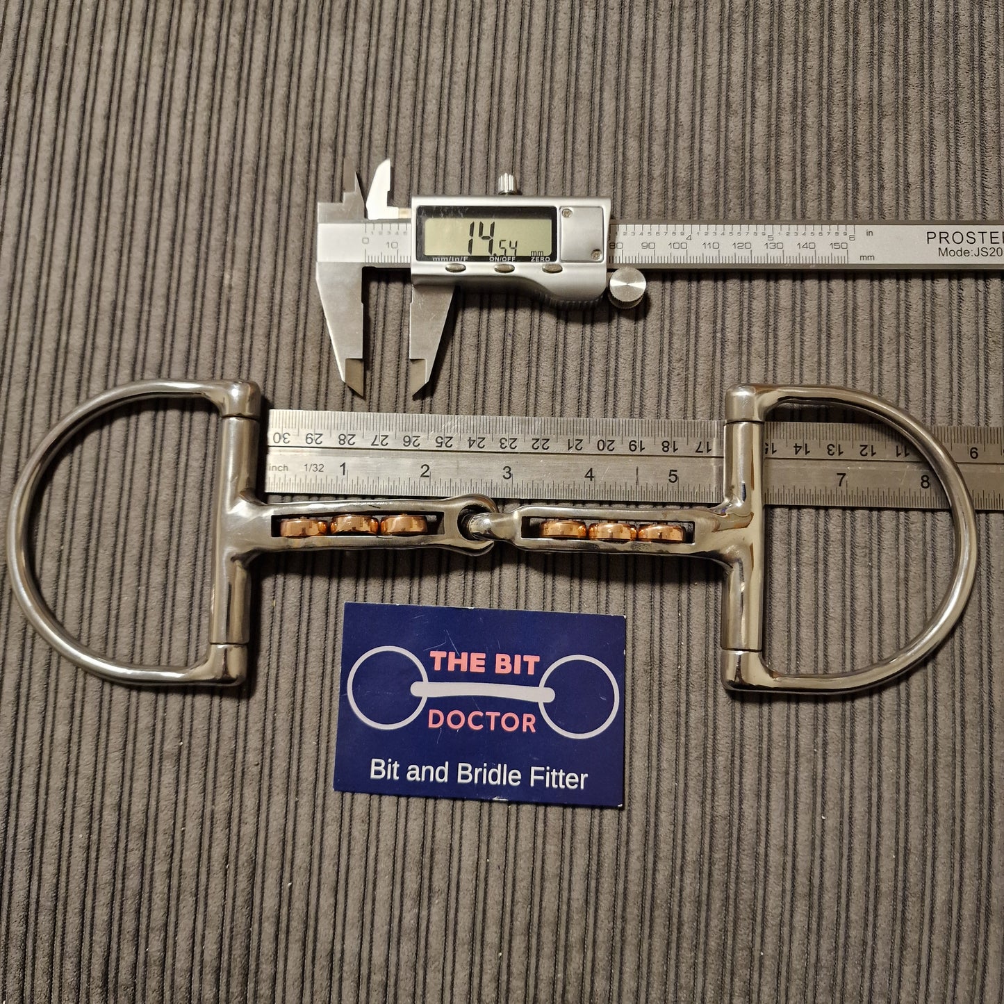 5.5" Custom curved copper roller magennis d-ring snaffle B742
