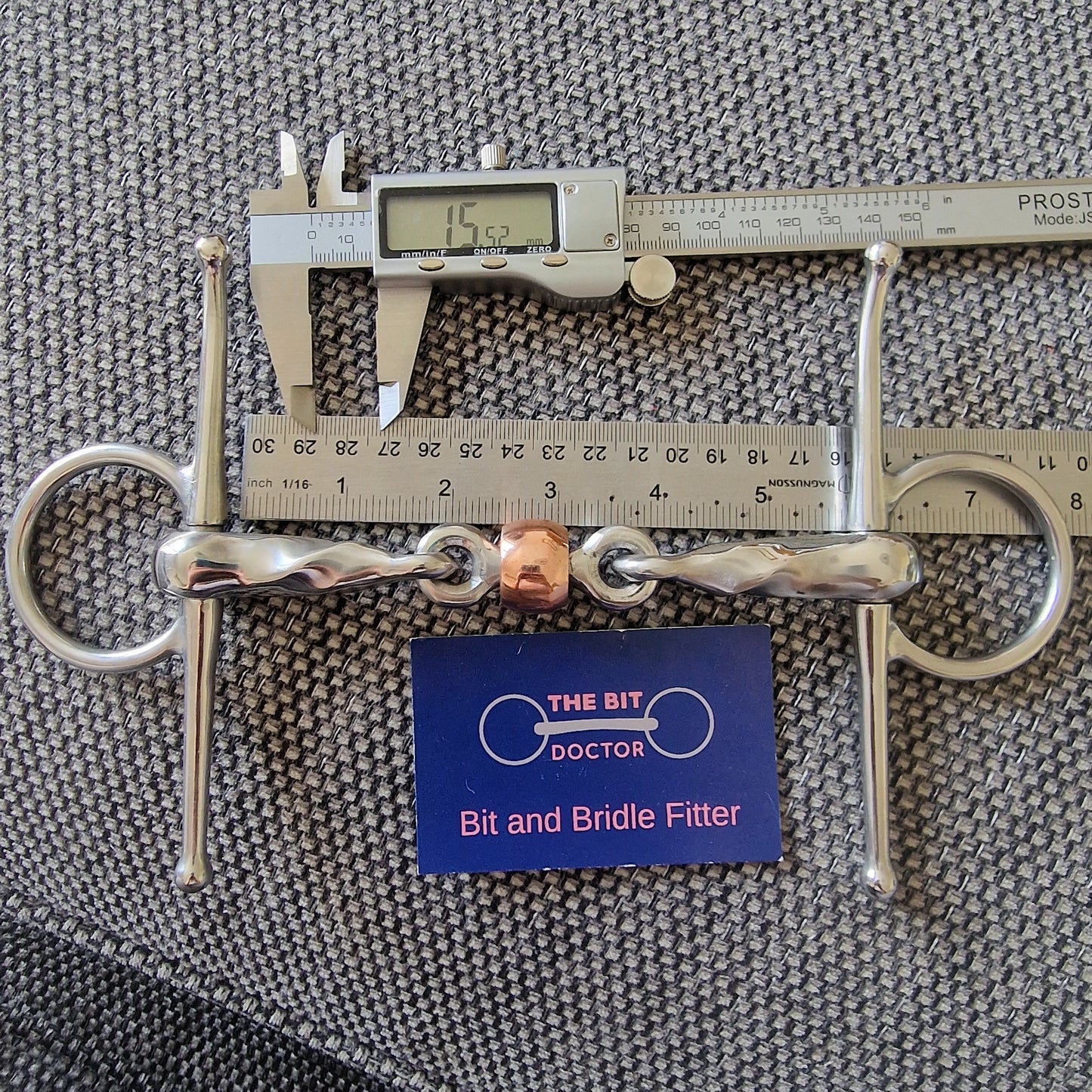 5.5" custom made twisted full cheek copper roller snaffle Bit B1297