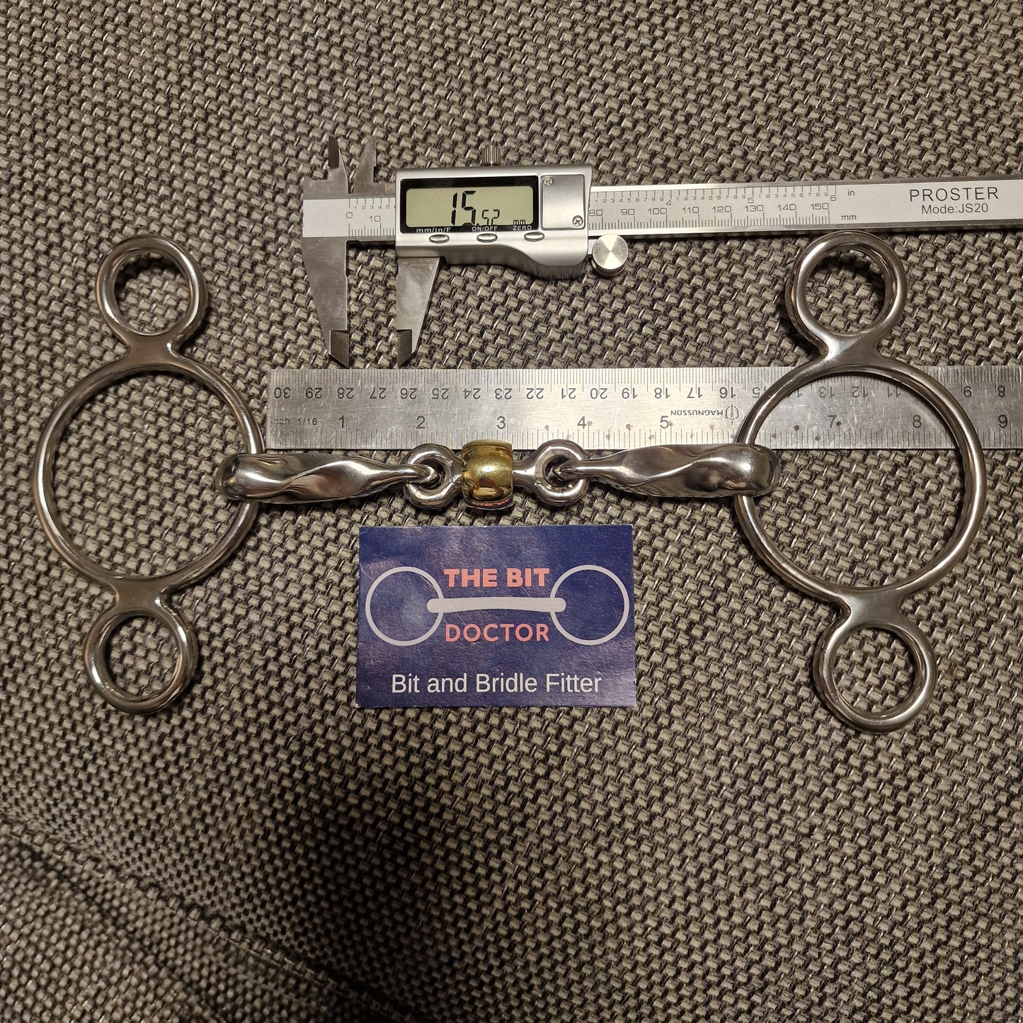 5.75" custom made slow twisted copper roller link 2-ring universal gag bit B520