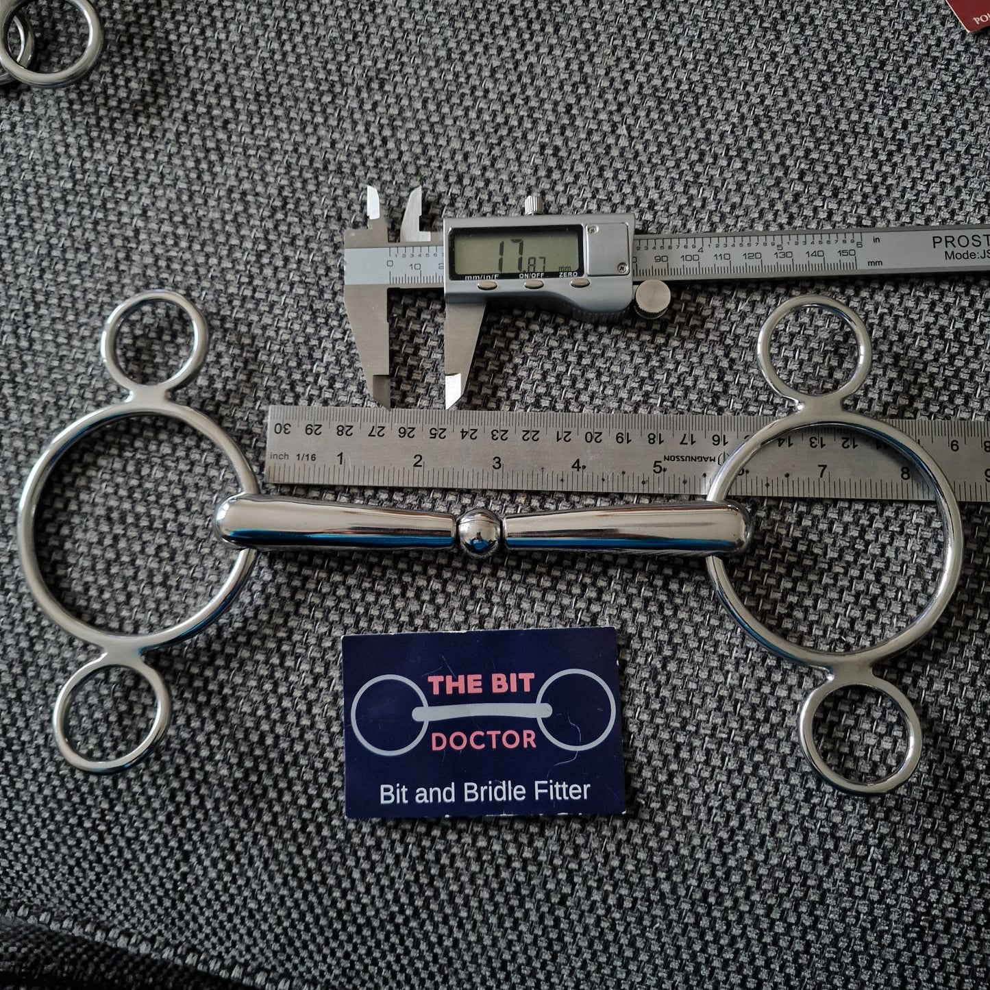 5.5" new Eldonian KY rotary single jointed 2-ring universal gag bit B745