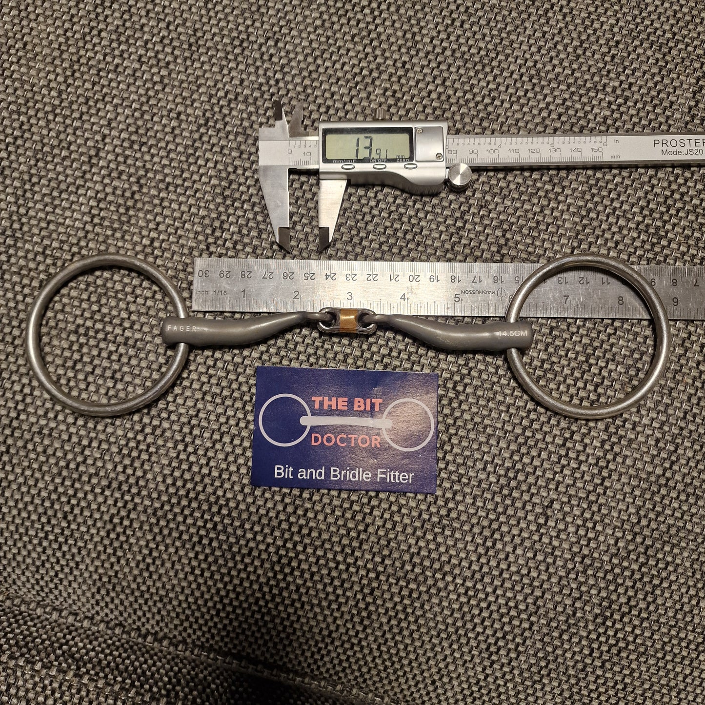5.75" Fager Matilda titanium loose ring lock up lozenge snaffle bit B104