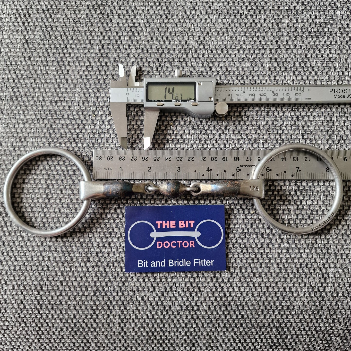 5.25" 135mm bombers loose ring elliptical lock up snaffle bit B125