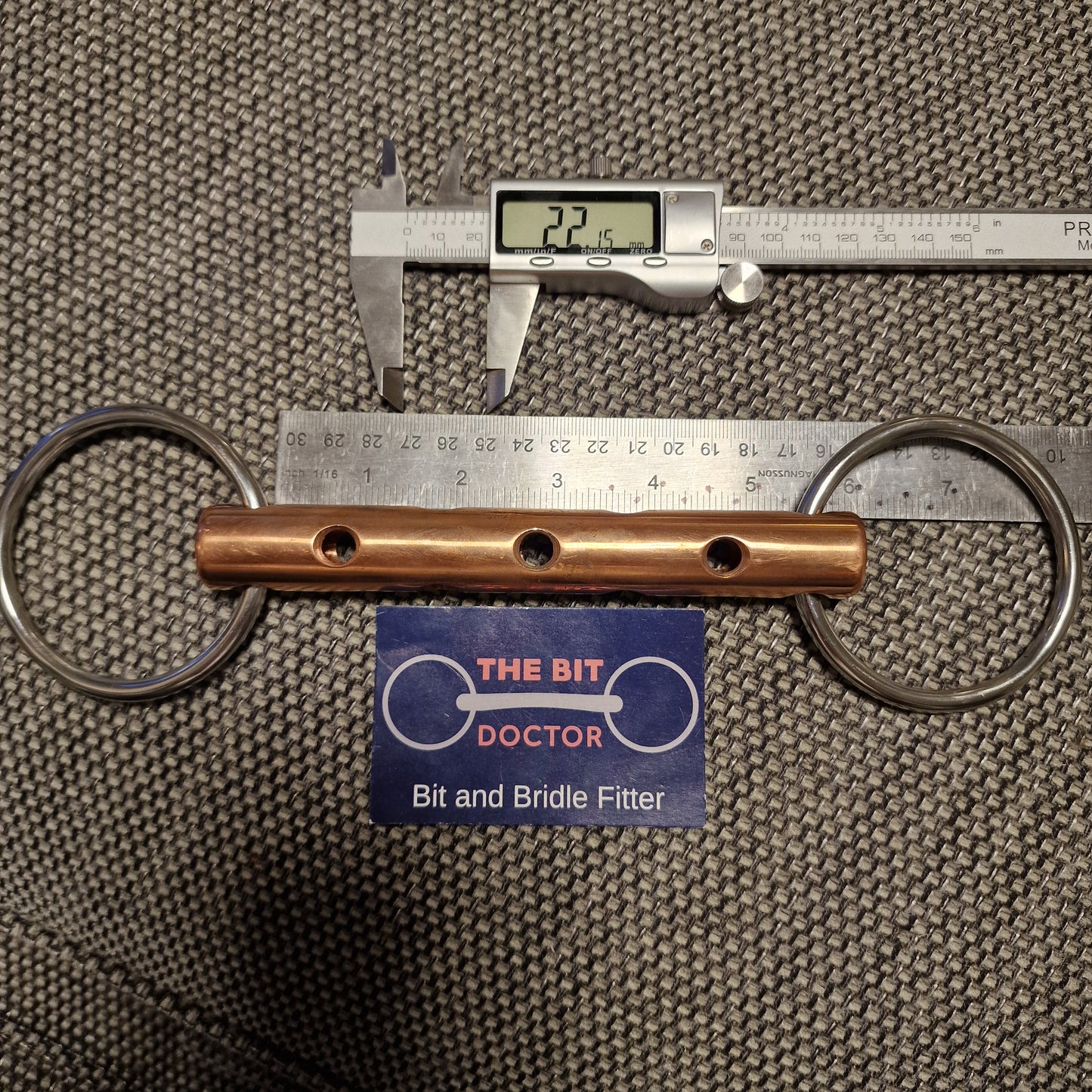 5.25" custom made copper flute windsucker loose ring snaffle bit B601