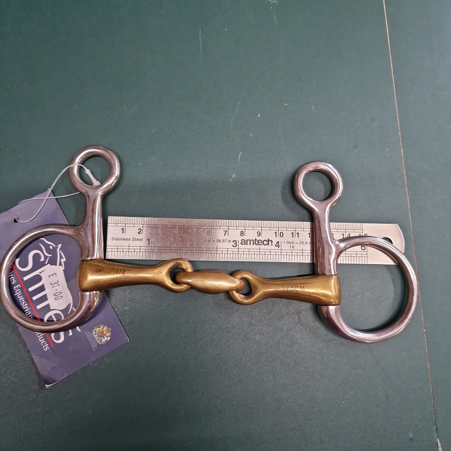 4.5" hanging cheek copper lozenge snaffle bit B122