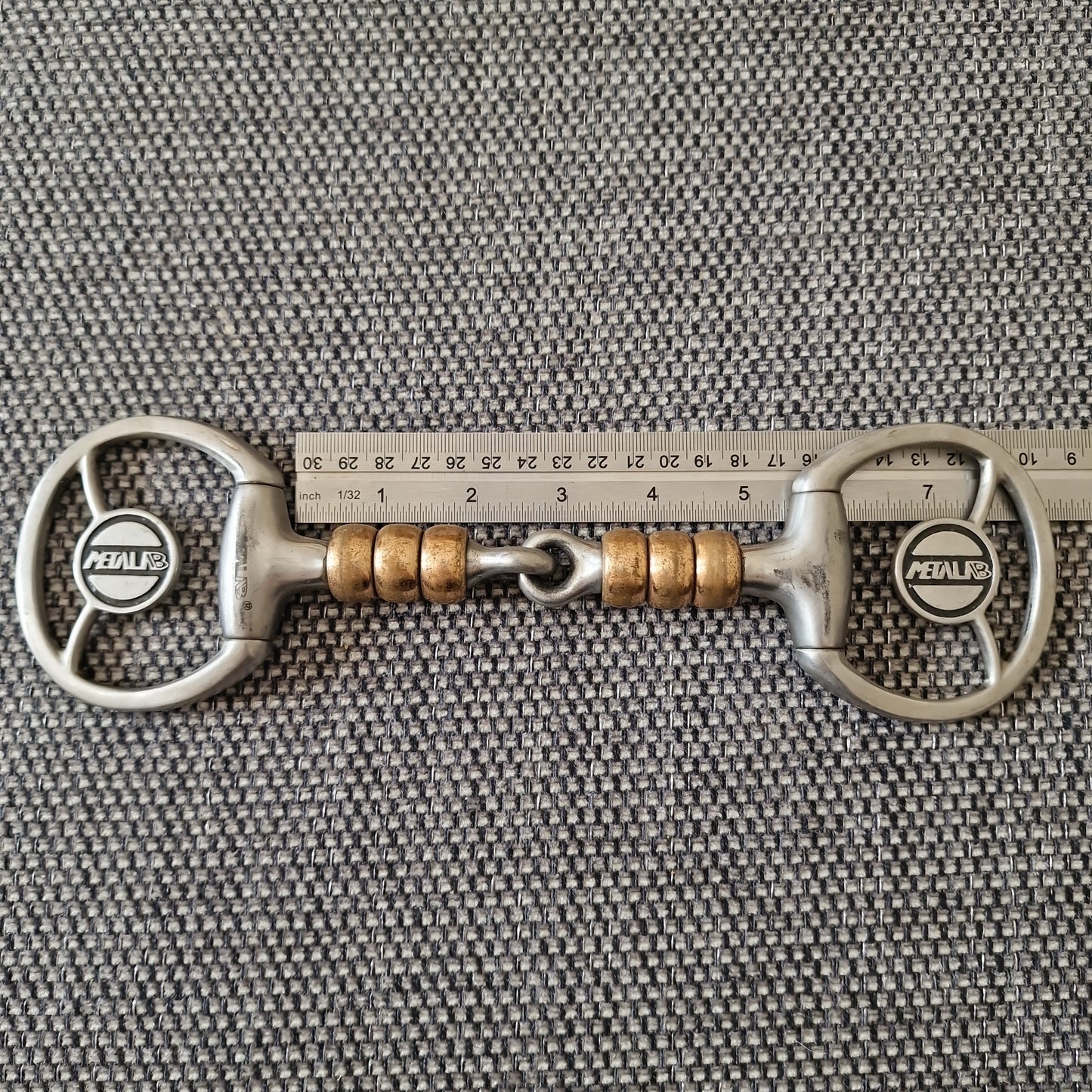 5.25" Metalab eggbutt jointed with copper cherry roller snaffle bit B796