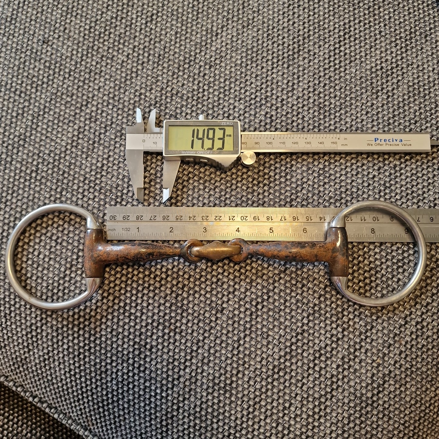 6.5" eggbutt sweet iron copper lozenge snaffle bit B713