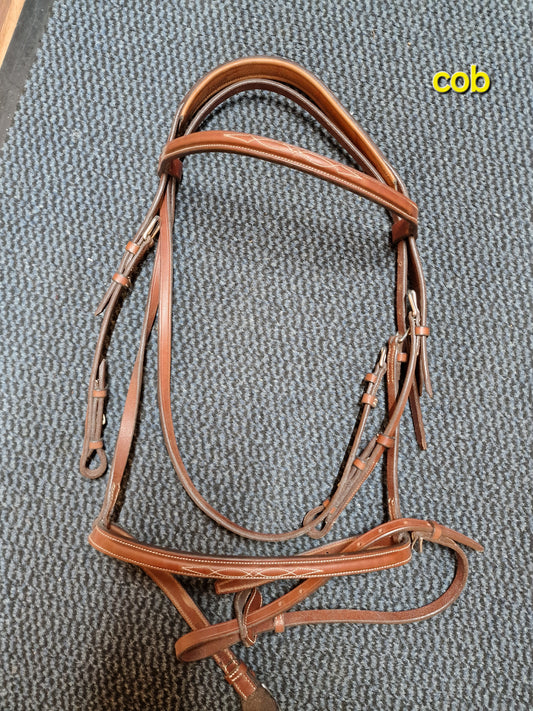 Cob tan stitched English leather flash cavesson bridle