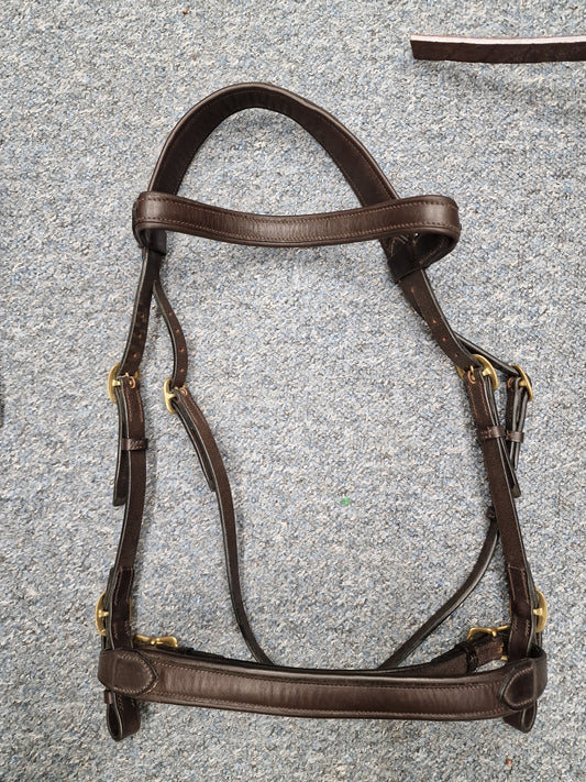 Full/Extra Full brown Jeffries English leather inhand bridle