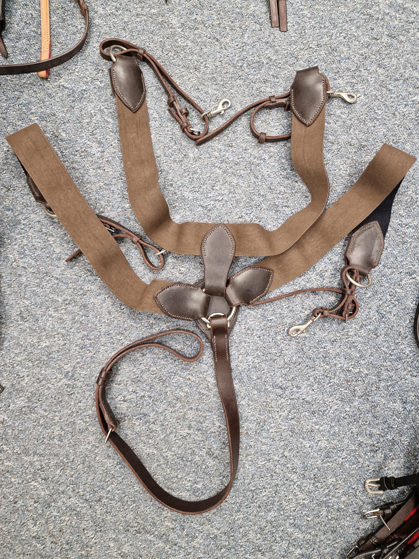 Full brown English leather 5 point elastic breastplate