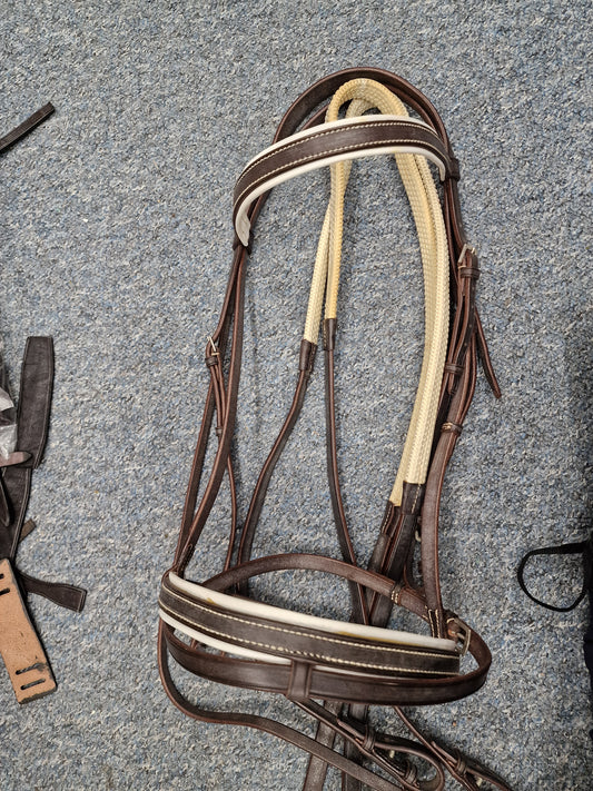 Full brown English leather flash bridle