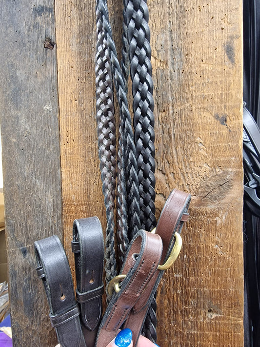 English leather plaited reins