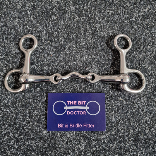 Neat short shank hanging cheek half moon ported snaffle