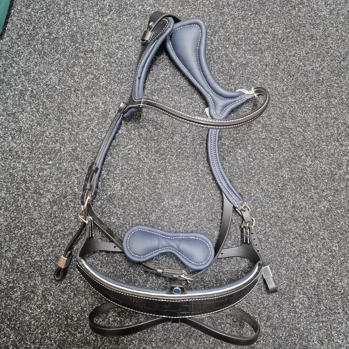 Stubben Freedom II bridle - customised black mock croc white and navy FULL size