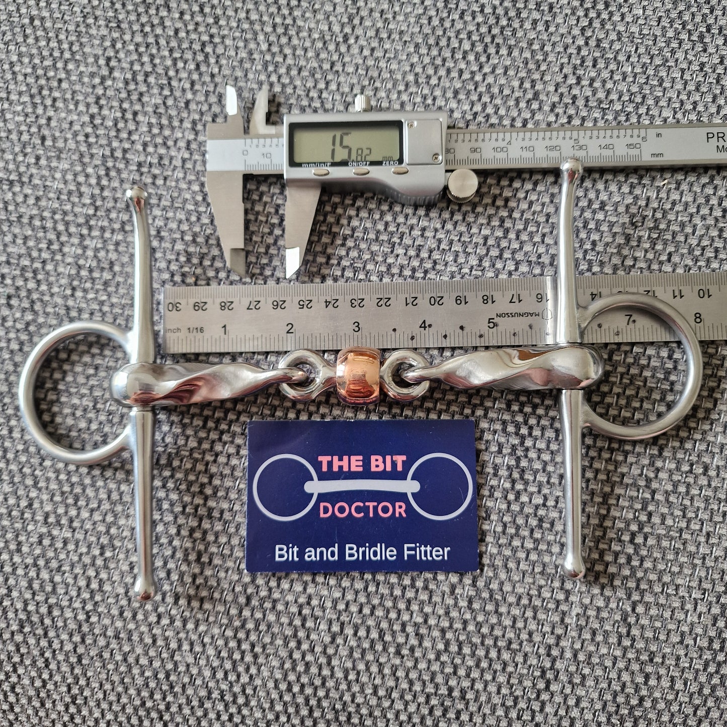 5.75" custom made twisted full cheek copper roller snaffle Bit B967