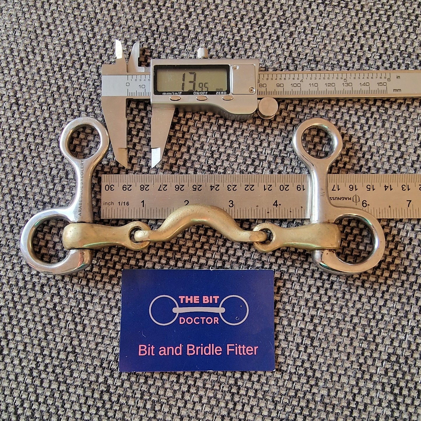 4.5" hanging cheek copper half moon ported snaffle Bit B1488