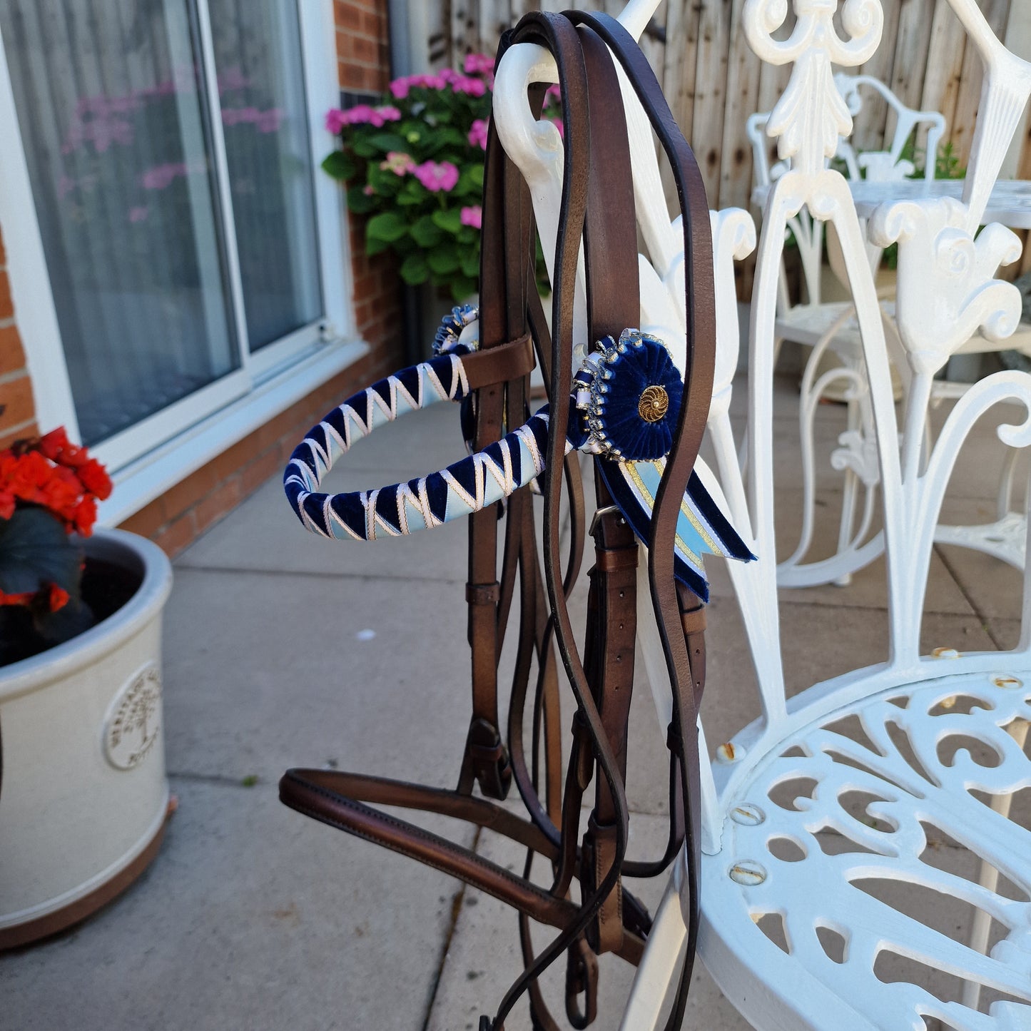 Cob brown English leather show cavesson bridle A29