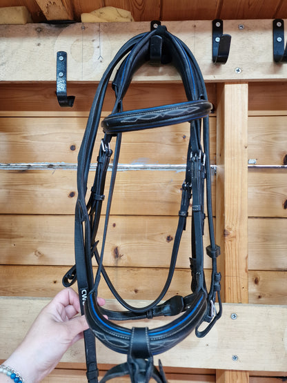 Full black and blue CWD Mademoiselle custom made bridle cavesson removable flash