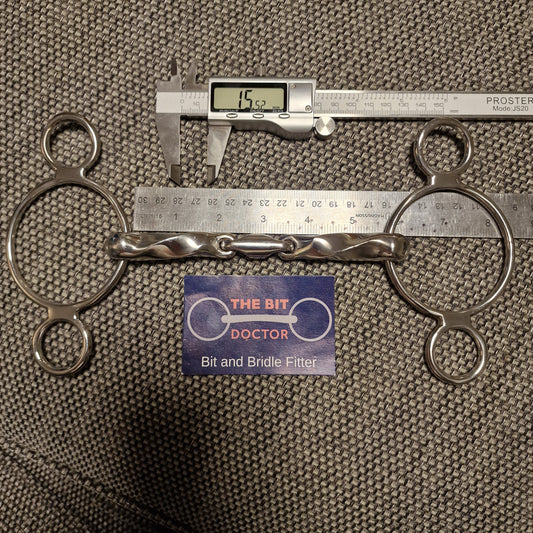 5.5" custom made slow twisted lozenge 2-ring universal gag bit B248