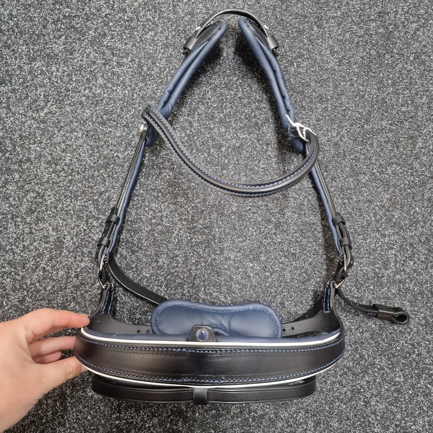 Stubben Freedom II bridle - customised black white and navy FULL size