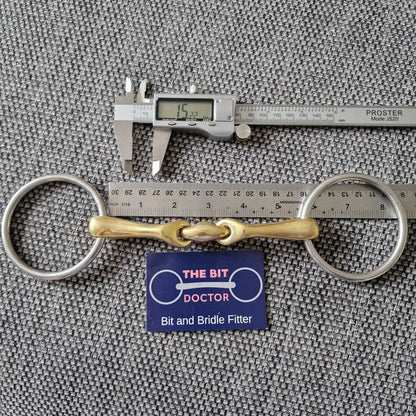 5.5" copper lozenge loose ring snaffle verbindend anatomical curve style Bit B1325