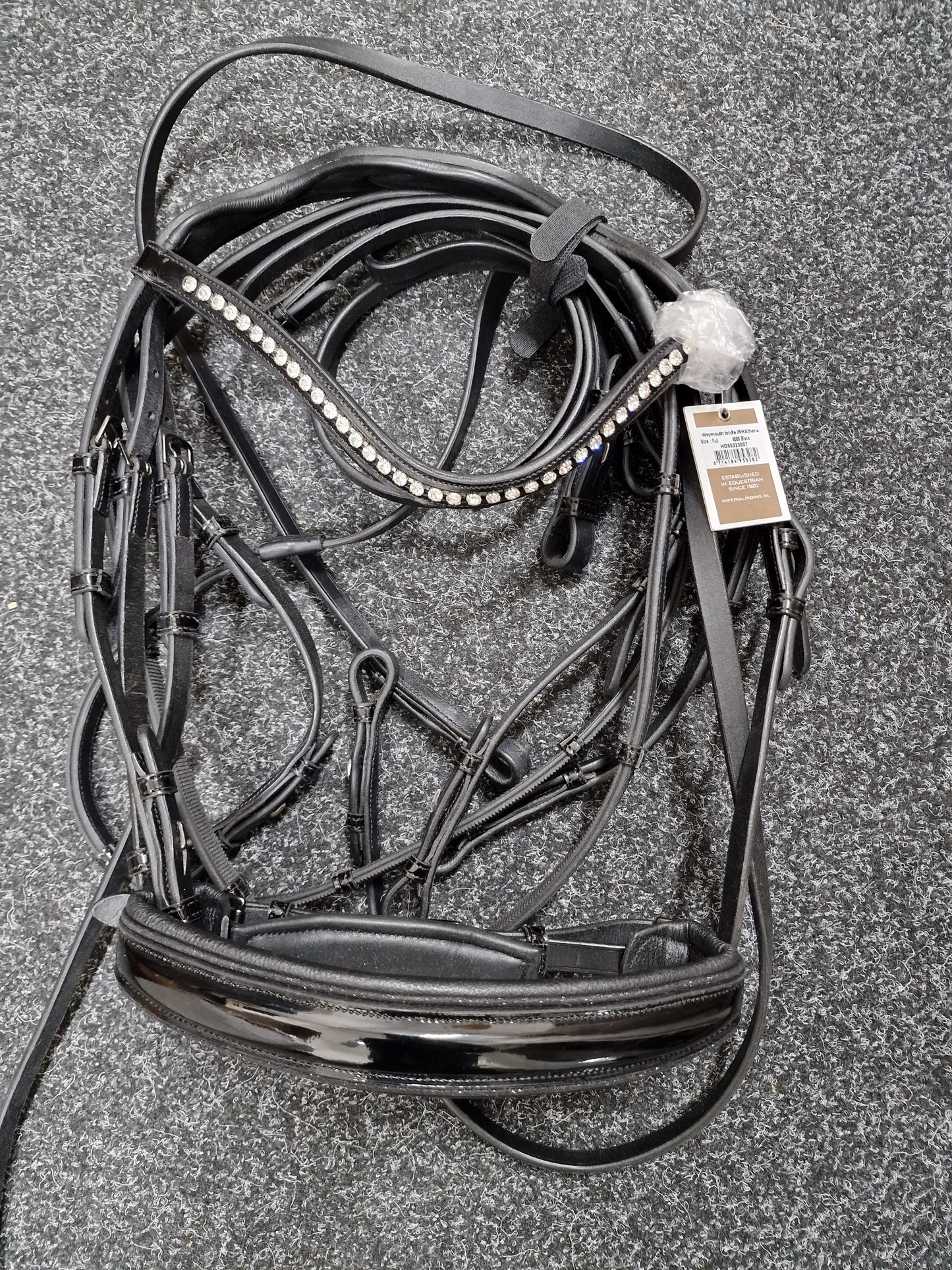 Full black patent sparkle Imperial riding double bridle and reins