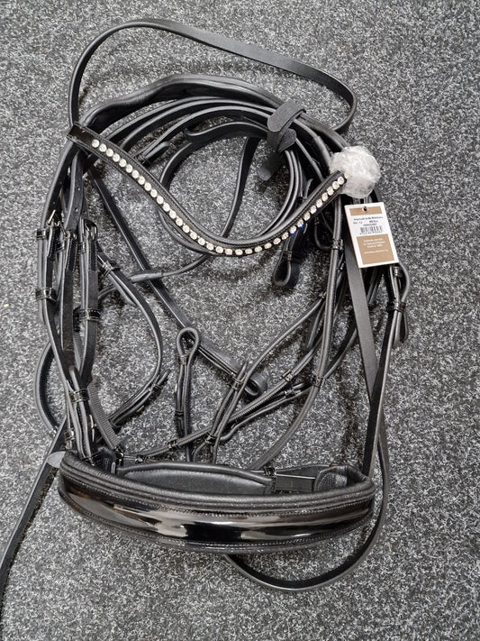 Full black patent sparkle Imperial riding double bridle and reins
