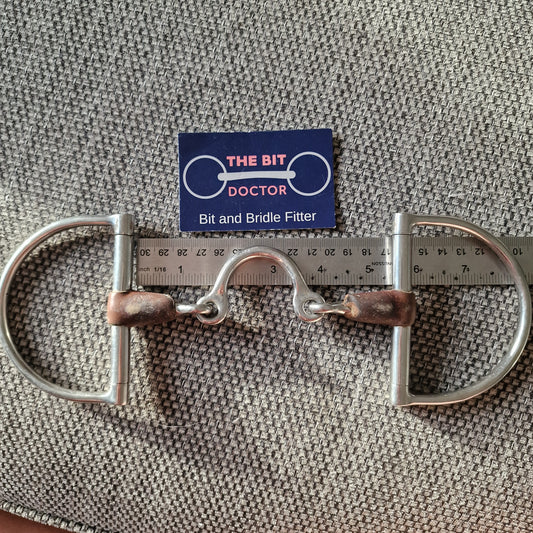 5.25" leather covered segundo ported d-ring snaffle bit B286