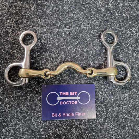 Hanging cheek copper half moon ported snaffle bit with small neat sides